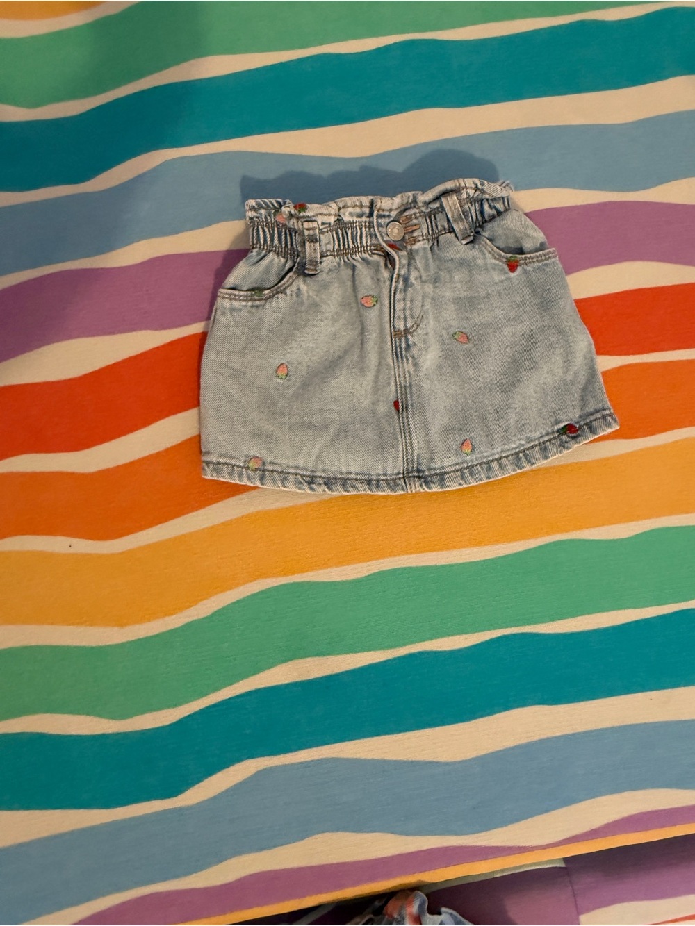 Zara Light Blue Denim Skirt with Strawberry Motif